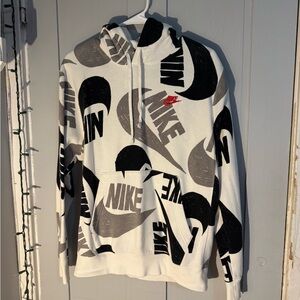 Nike White Hoodie with Black and Red Graphics